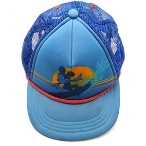 Mickey Mouse Disney‎ Parks Surfing Youth Trucker Hat Cap Blue Snapback Used